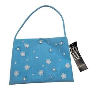 Vintage 1990s Laundry by Shelli Segal Small Purse Bag Blue White Daisy Flower